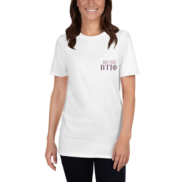 Rush BTI5 Collegiate Short-Sleeve Unisex T-Shirt with Back Crest by Be There in Five
