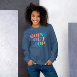 Going Out Top with Crest on Back Multicolored Unisex Sweatshirt by Be There in Five